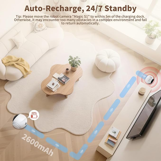 1080P Moving Pet Robot Camera, Smart Home Security Robot with Auto Tracking, Night Vision, 2-Way Audio, Auto-Recharge, Motion Alerts, App Control for Pet, Baby & Elderly Care