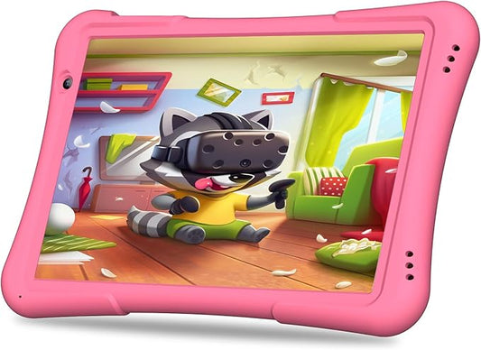 PRITOM 10 inch Kids Tablet Android 14 Tabletas 32GB, Quad-Core, 6000mAh, Large HD IPS Display, WiFi 6, Dual Camera, Bluetooth, Toddler Tablet for Kids Age 3+, Pink
