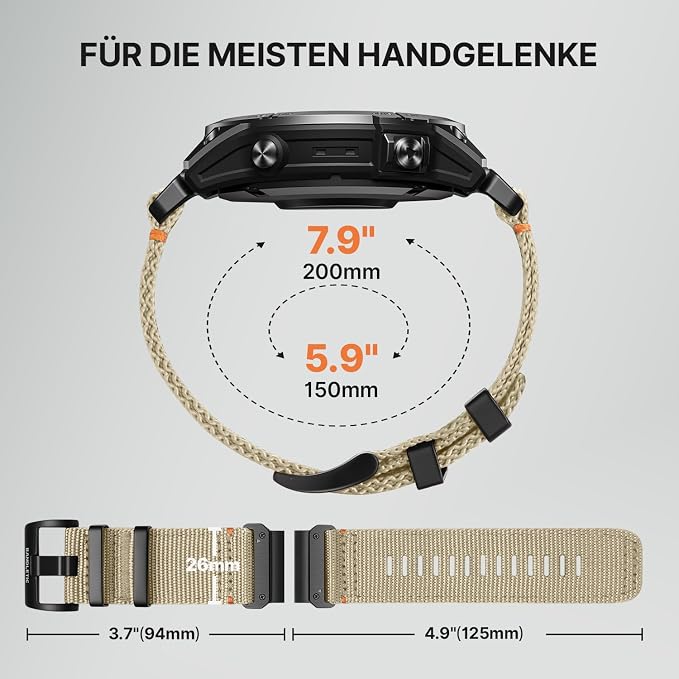 Bandletic Compatible with Garmin Fenix 8 51mm 7X 6X Pro 5X Watch Band - 26mm Quick Fit Rugged Nylon Replacement Strap for Fenix 5X Plus/3/3 HR/Instinct 2X Solar 3 50mm /Enduro/Quatix/Tactix/Epix Pro