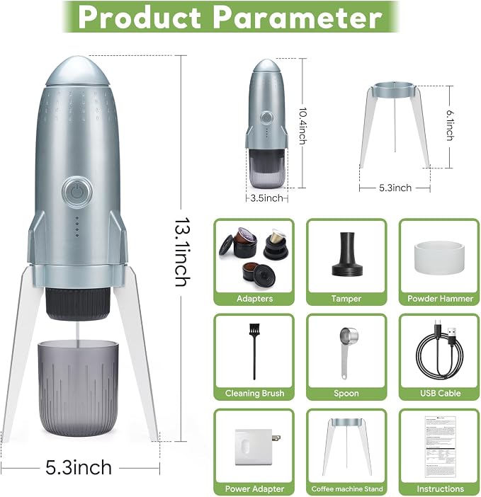 3 in 1 Portable Espresso Machine On the Go, Electric Espresso Maker Self-Heating,Mini backpacking Coffee Maker Compatible With NESPRESSO Pod,DolceGusto Pod and Ground Coffee For Travel