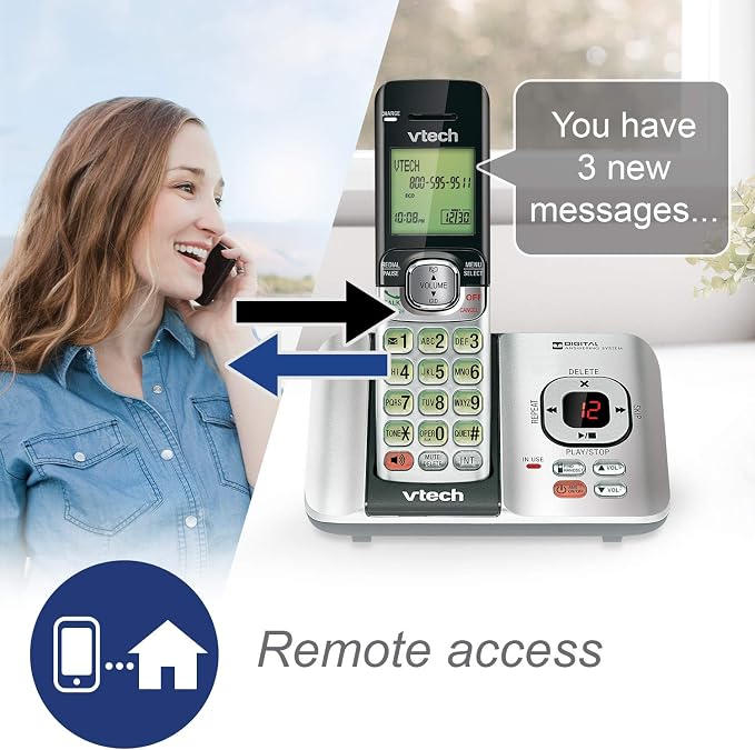 VTech CS6529-3 3-Handset Cordless Phone with Answering Machine, Caller ID/Call Waiting, DECT 6.0, Handset Speakerphone, Wall Mountable (Silver/Black)