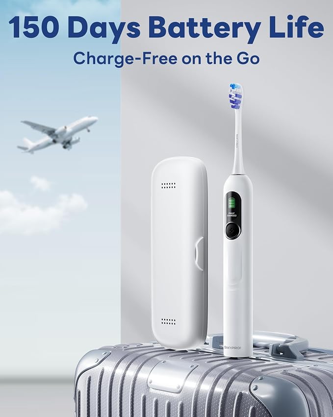 SAKYPRORAL G5S Electric Toothbrush (White) + Ultra White Toothpaste 2 Pack, 150-Day Rechargeable Toothbrush, Visibly Whitens Yellow Teeth