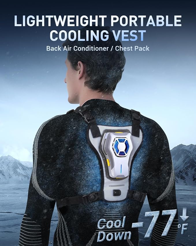 Portable Cooling Vest with 30000mAh Battery, Wearable Cooler with Chest Pack, Lightweight Heat Relief Gear