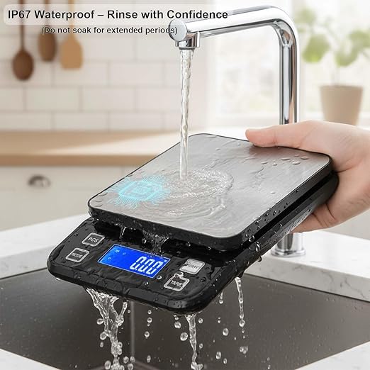Waterproof Digital Kitchen Scale 0.001oz/0.1g Precision, Stainless Steel Electronic Scale with 3 Power Options (Rechargeable/AAA/Built-in), 10 Units Conversion, Smart Standby, 22lb/10kg Capacity