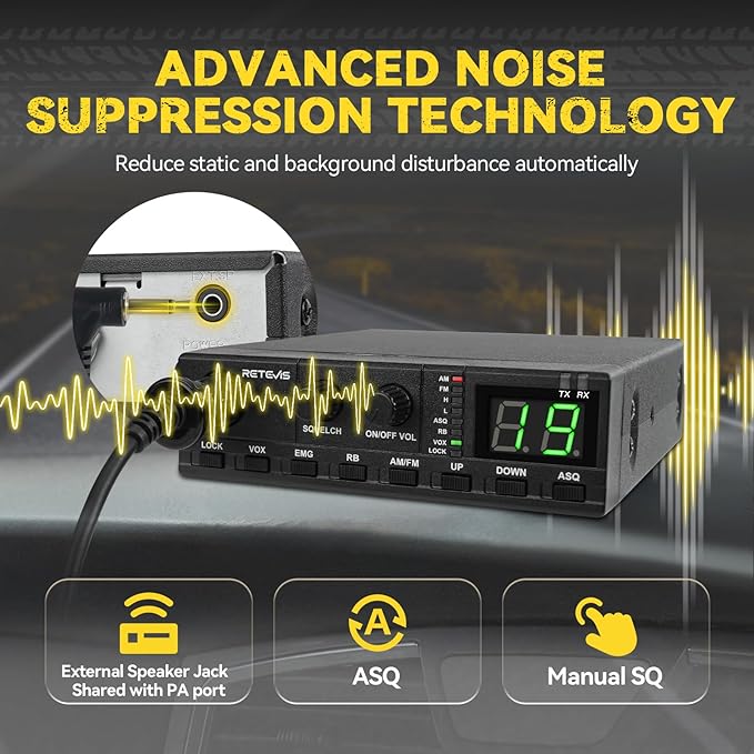 Retevis MB2 CB Radio, Professional AM/FM 40 Channels CB Base Station, 5W Mini External Speaker, Cigarette Lighter and Magnetic Antenna, Squelch ASQ, VOX, Auto-Scan, Long Range CB Radios for Truckers