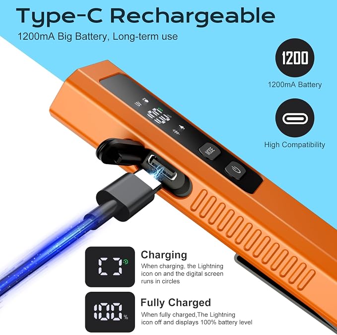 EDC Flashlight 4 in 1 Pocket Magnetic Slim Flat Flashlight High Lumens Work Light with Green Beam & UV Light & Warning Light Combo EDC Rechargeable LT-010 (Orange Color)