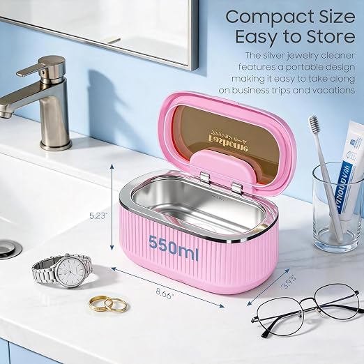 Ultrasonic Jewelry Cleaner Machine, 45kHz Sonic Cleaner for Rings, Glasses, Braces, 550ml Stainless Steel Tank with 2x100ml Cleaning Solution, 5 Timer & 3 Power for Home, Jewelry Store, Dental Care | ultrasonic jewelry cleaner 550ml stainless steel tan...