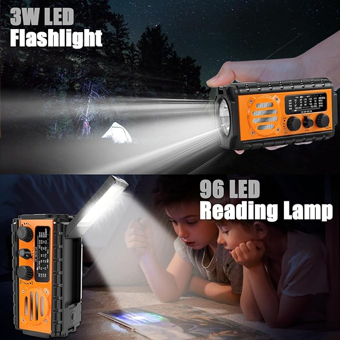 QAUYYW 74000mWh Emergency Radio with NOAA Weather, Portable Hand Crank SW/AM/FM Survival Radio with Fast Charge Rechargeable Solar Battery, Flashlight, Reading Lamp,SOS Sirenor Home Outdoor