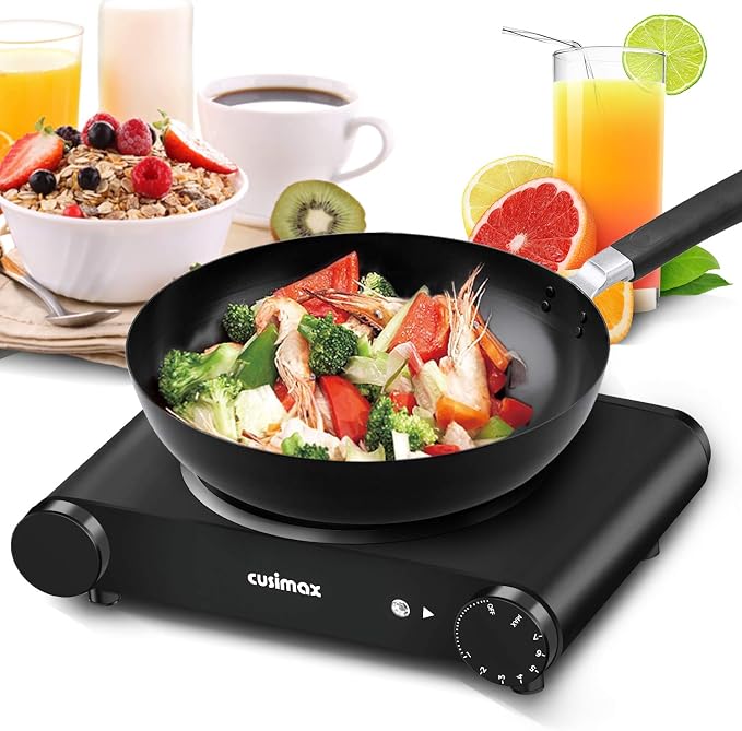 Cusimax Portable Electric Stove, 1200W Infrared Single Burner Heat-up In Seconds, 7 Inch Ceramic Glass Single Hot Plate Cooktop for Dorm Office Home Camp, Compatible w/All Cookware - Upgraded Version