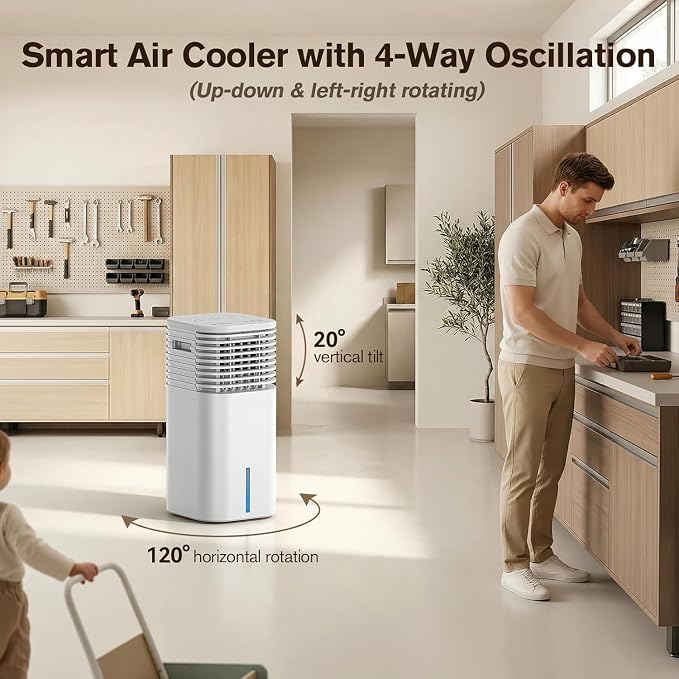 3-IN-1 Portable AC Unit with Remote, 24" Windowless Portable Air Conditioner, 15H Timer & 120°Oscillation, 2-Gal Tank, 3 Modes & 3 Speeds, Ultra-Quiet Ventless Swamp Cooler for Home Office, White