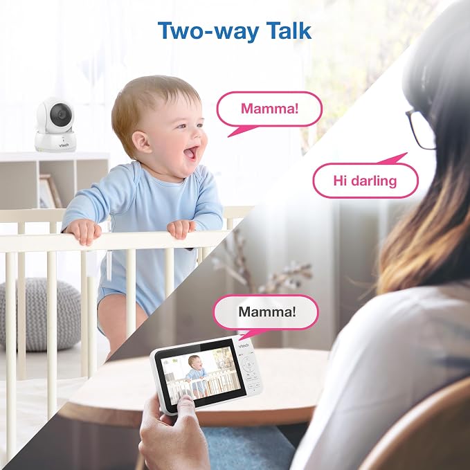 VTech Baby Monitor No WiFi, 5" Screen & Remote Pan-Tilt-Zoom for Newborns – Hack-Proof, 17Hr Battery, 1000ft Range, Auto Night Vision, Temperature Sensor, Two-Way Talk | VM924