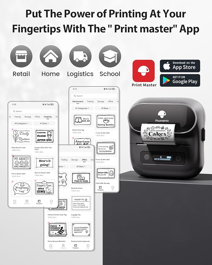 Phomemo Label Maker,M220 Label Printer,3 Inch Bluetooth Thermal Label Maker Machine with 7900+ Icons,1900+ Templates,550+ Fonts,for Kids School Items,Small Business,Large Sticker