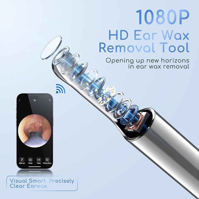 Earwax Removal - Electric Ear Irrigation Kit with 4 Pressure Modes, Ear Cleaner with Camera, 1080P Otoscope, Ear Cleaning Tool with 7-Piece Set, Earwax Removal Kit for Daily Cleaning(White)