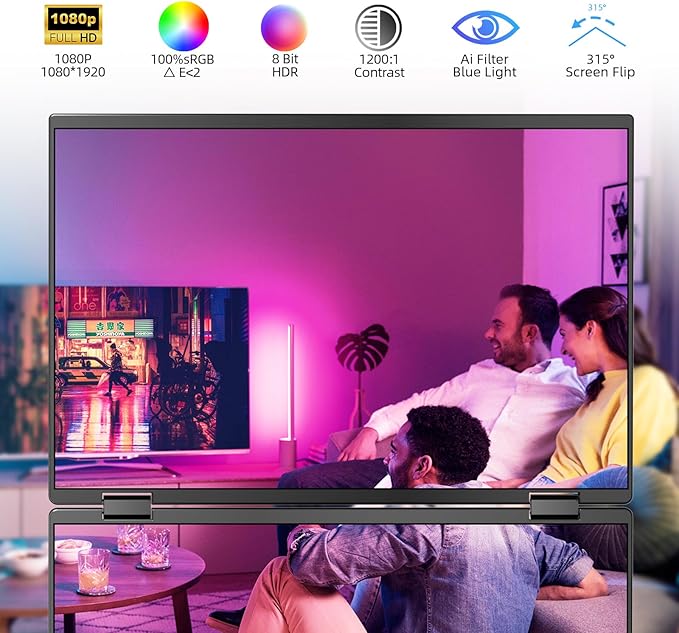 Portable Monitor Dual 15.6 Inch 1080P Dual Stacked Foldable Screen Monitor, USB-C HDMI Travel Monitor for Laptop Mac Windows, Screen Extender with Kickstand, VESA Mountable