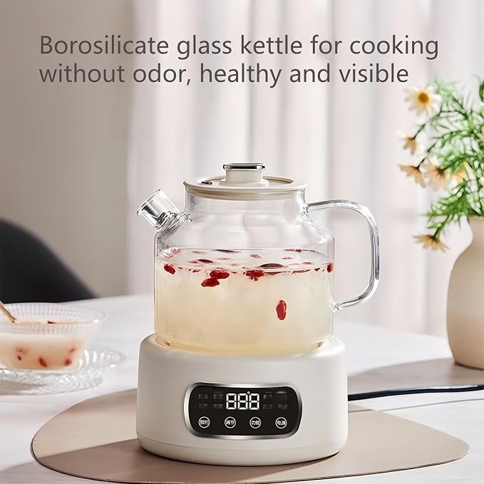 Lemuugo 1.2L Smart Electric Kettle with Tea Infuser, Borosilicate Glass Health Pot, Hot Water Kettle Electric, Digital Temperature Control with 24-Hour Timer, Tea, Stew & Dessert Cooker