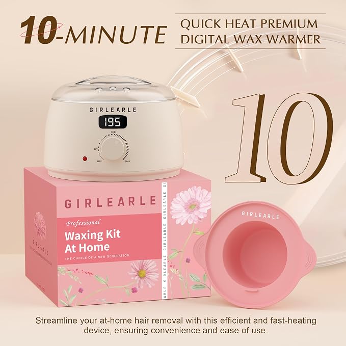 GIRLEARLE Premium Digital Waxing Kit for Women and Men, Wax Warmer Hair Removal at Home with Wax Beads & Silicone Pot, Target Different Types of Sensitive Skin Brazilian Bikini, Facial, Leg, Full body