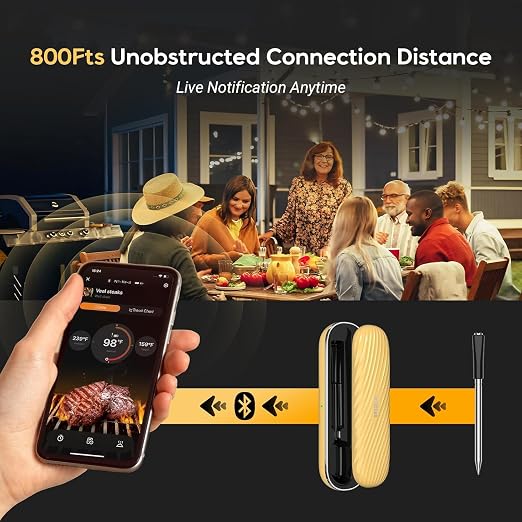 Bluetooth Meat Thermometer - Wireless Meat Thermometer for Grilling and Smoking with IP67 Dual Sensor Probes - Food Thermometer with Smart App Alert for BBQ, Smoker, Oven, Grill and Cooking