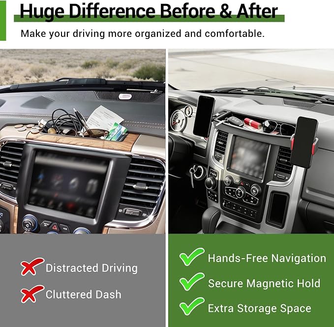 Magnetic Phone Mount Holder for 2013-2018 Dodge RAM 1500 2500 3500 & 2019-2024 RAM 1500 Classic Magnet Dash Cell Phone Cradles Adjustable Phone Stand Accessories for RAM (Without 12V Outlet)
