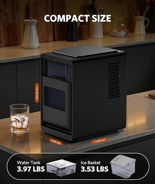 COWSAR Crescent Ice Maker, Slow-Melting Countertop Ice Maker, 27 Lbs/24H, 16Pcs in 12-15Mins, Self-Cleaning, 24-Hour Timer, Portable Crystal Clear Ice Machine, 3000PCS Per Day, for Home/Office/Party
