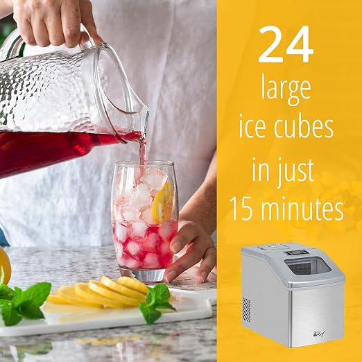Deco Chef Countertop Ice Maker 40LB/24H, 24 Full Cubes Every 15 Minutes, Adjustable Size, Digital Control and Timer, Self-Cleaning, EZ Access Flip Lid, Scoop Included, Stainless Steel