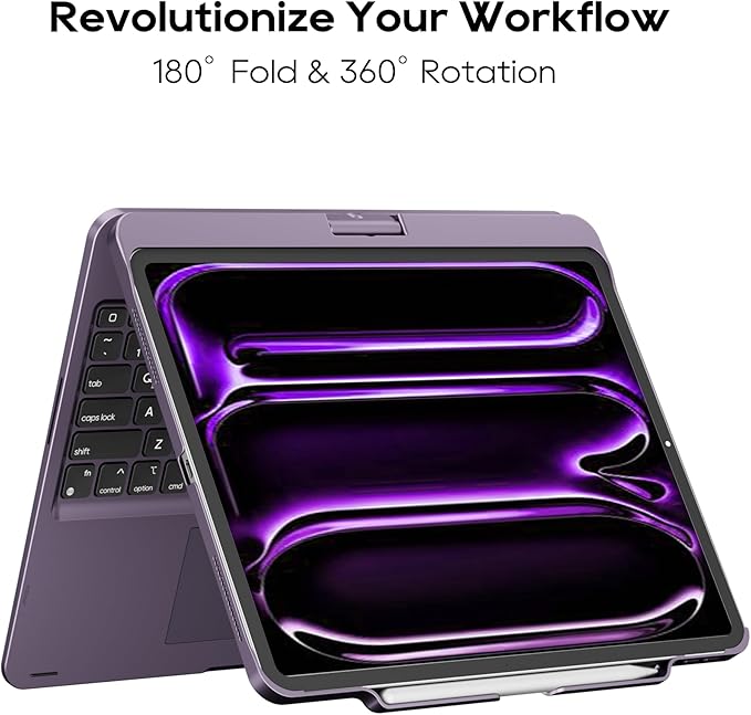 edaiser Swivel Keyboard Case for Apple 2026 iPad Air 13-inch M4 M3 M2, iPad Pro 13 inch M4 M5, iPad Pro 12.9-inch 6th-3rd; 360 Rotatable Cover with Pencil Holder, Trackpad, Backlit, Metallic Purple