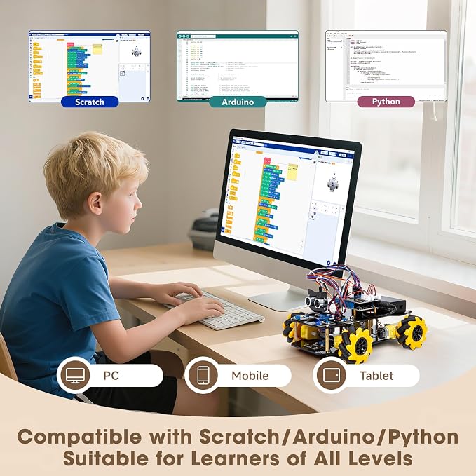 ACEBOTT Robot Kit, Robotics for Kids Ages 8-12 12-16, STEM Toys for Boys with Remote & App Control, Arduino & Scratch Compatible, Science Kits for Kids Age 8-12 12-16, for Boys & Girls(Yellow)
