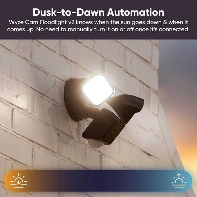 WYZE Floodlight Camera v2, Security Camera Outdoor, 2K HD with Color Night Vision, 2800-Lumen LEDs, 160° Wide View, 105dB Siren, Works with Alexa & Google Assistant, Wired-Black