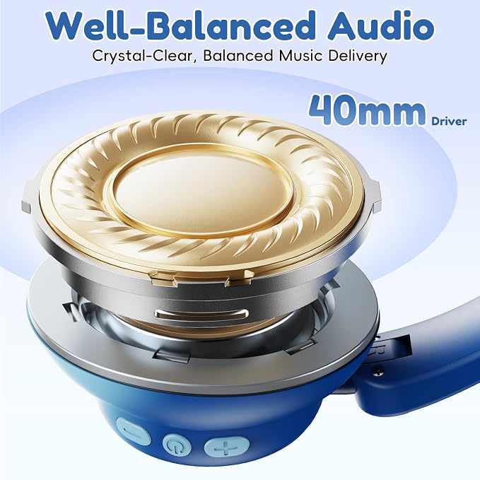 Candy Bila Active Kids Noise Cancelling Headphones, 60H Play Time Kids Bluetooth Headphones, Safe Volume, Bluetooth 6.0, USB C Charging, Headphones for iPad Tablet Airplane,Gradient Blue