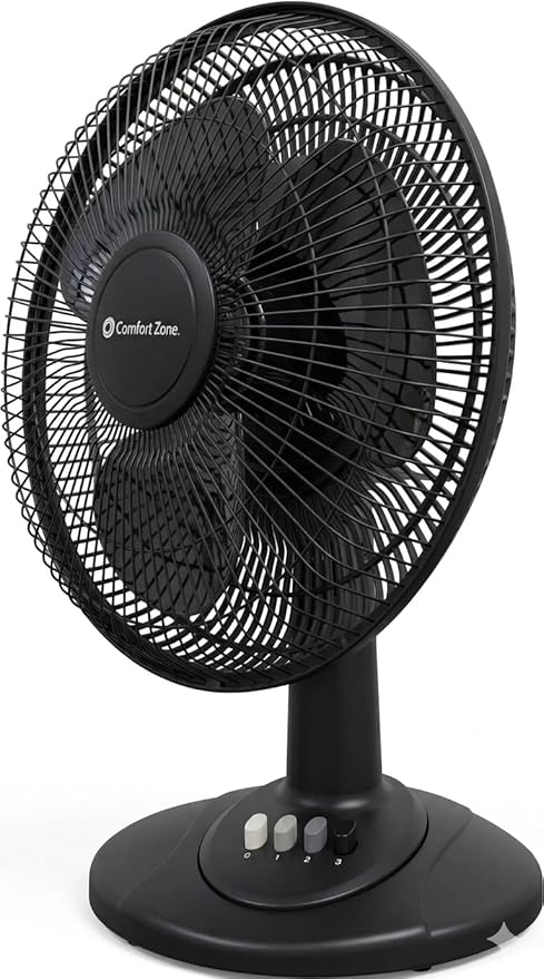Comfort Zone 16-Inch Oscillating Table Fan – Large 3-Speed Quiet Desk Fan with Wide-Area Oscillation, Adjustable Tilt & Metal Safety Grill – Ideal for Home Office, Bedroom & Dorm