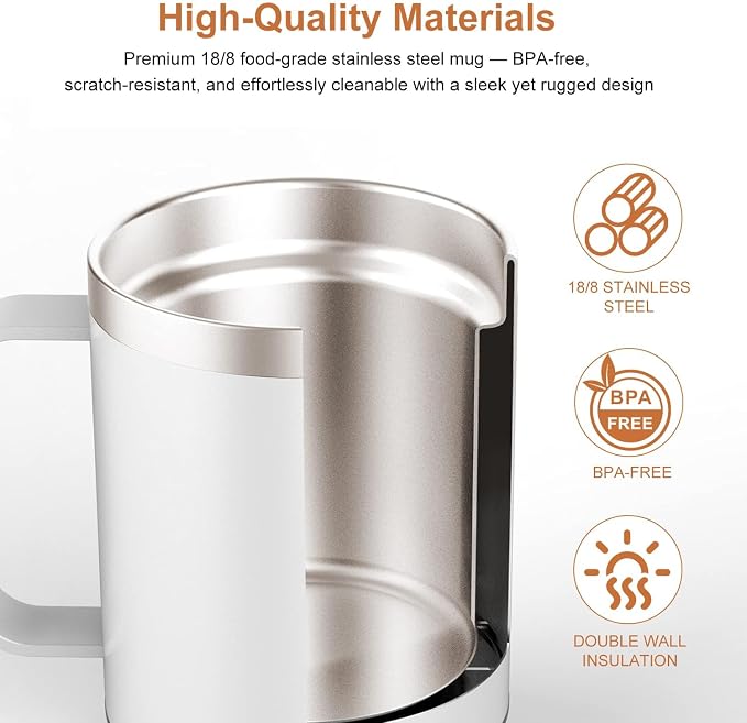 Self Heating Coffee Mug Warmer, 12oz Smart Mug Automatic Shut Off, USB Rechargeable Heated Coffee Mug with Lid for Travel/Office/Home