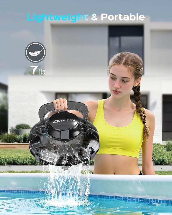 (2026 Upgrade) Cordless Pool Vacuum for Above Ground Pool, Automatic Pool Cleaner Robot Cleaning Up to 660 sq.ft, Dual-Layer Filtration, 90 Mins Runtime, Self-Parking, with Hook (Obsidian Black)