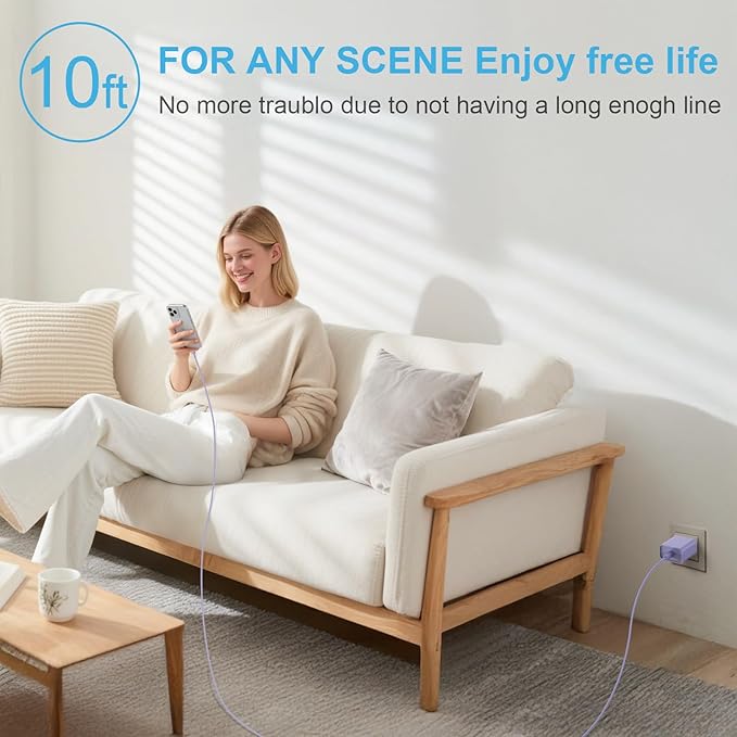 iPhone 17 16 15 Charger Fast Charging 2+2Pack 20W USB C Wall Charger with 10FT Fast Charging Cable Compatible with iPhone 17/17 Air/17 Pro/17 Pro Max/iPhone 16/15 Series, iPad Pro/AirPods-Purple