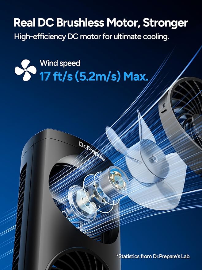 DR.PREPARE Desk Fan USB DC Tower Cooling Fan with Remote Control, DC Motor Portable Oscillating Fan, 3 Speeds, Dual Air Circulation, 110° Oscillation, Table Fan for Bedroom Dorm Room Office Desktop