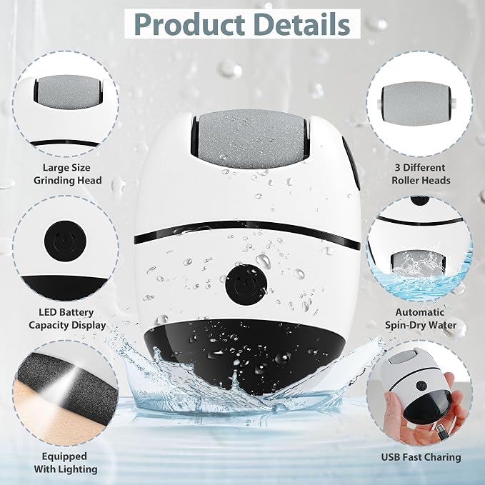 Electric Callus Remover for Feet, Portable Pedicure Tools for feet, 2-Speed Foot Callus Remover, 3Rollers Foot File Electric, feet Scrubber Dead Skin, Foot Grinder Dead Skin Removal for feet