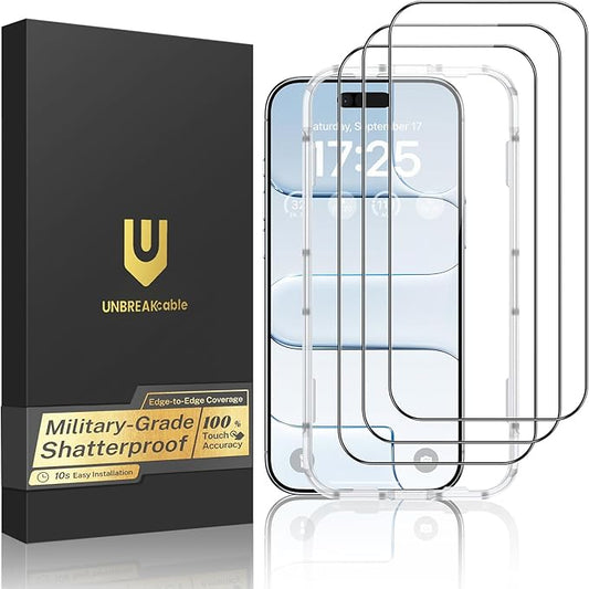 UNBREAKcable for iPhone Air Screen Protector, 3-Pack Full Coverage Tempered Glass [Military Grade Shatterproof] [9H Hardness] [Easy Installation] [Bubble Free] [99.99% HD Clear] for iPhone Air 6.5"