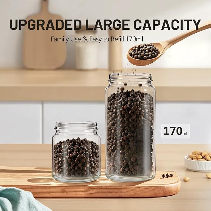 Gravity Electric Salt and Pepper Grinder Set With Wooden Base, USB Rechargeable Stainless Steel Mills with Large Capacity, LED Light, Adjustable Coarseness, Ideal for Kitchen and Dining(2 Pack)