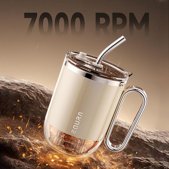Self Stirring Mug - 4-Color Temp Display Magnetic Electric Auto Mixing Stainless Steel Cup with Straw & Lid For Office/Kitchen/Home/Coffee/Milk- 14.2oz/420ml(Beige)