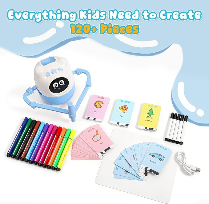 Drawing Robot for Kids, Montessori Interactive Learning Toy with 150+ Cards, Step-by-Step AI Art Tutor for Toddlers 3-8, Screen-Free Educational Gift, Spell & Draw Supplies for Boys Girls