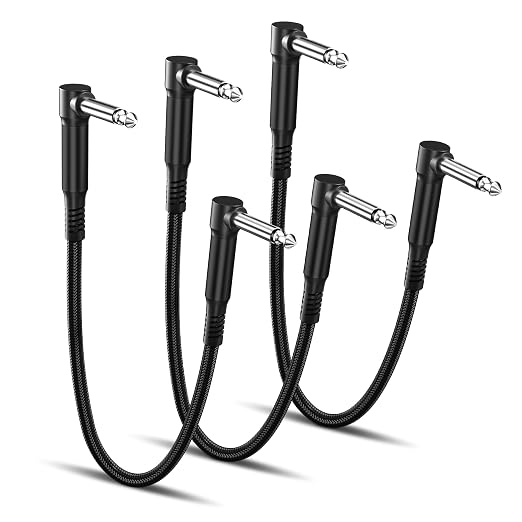 RUXELY Guitar Patch Cables 3-Pack,12 Inch 6.35MM Effects Pedal Board Cord 1/4" Right-Angle Nylon Braided Audio Cable Connector Shielded TS Copper Male Line for Microphone Amp/Amplifier Mixer