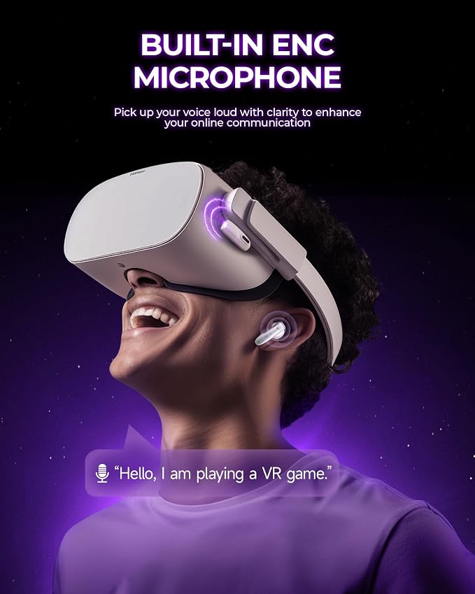 V2 Wireless Gaming Earbuds with 20ms Low Latency, 2.4GHz USB-C Dongle & Bluetooth 5.4 — Designed for Meta Quest 3S, Quest 3, Quest 2, PS5, PS4, PC, Switch, Steam Deck — Noise-Cancelling Mic