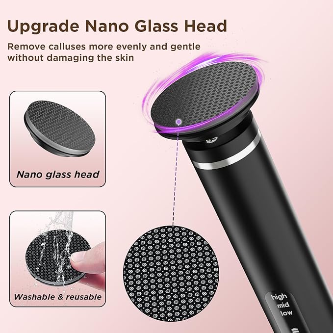 Electric Foot Callus Remover with Nano-Glass Head & 60Pcs Sandpaper Discs, 4 Hours Run Time, Electric Callus Remover for Feet with 3 Adjustable Speeds, Pedicure Tools for Dry Dead Skin Cracked Heels