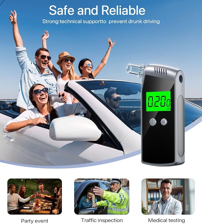 Breathalyzer,2026 Upgraded Alcohol Tester with USB Rechargeable,Portable Breathalyzer with LCD Digital Display and 10 Mouthpieces (Black)