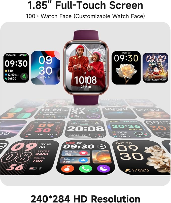 Woneligo Smart Watch for Women, Answer/Make Calls, Alexa Built-in, 1.85" Touch Screen Fitness Tracker for Android & iPhone, Heart Rate/Sleep/SpO2 Monitor Smartwatch, Waterproof (Deep Purple)