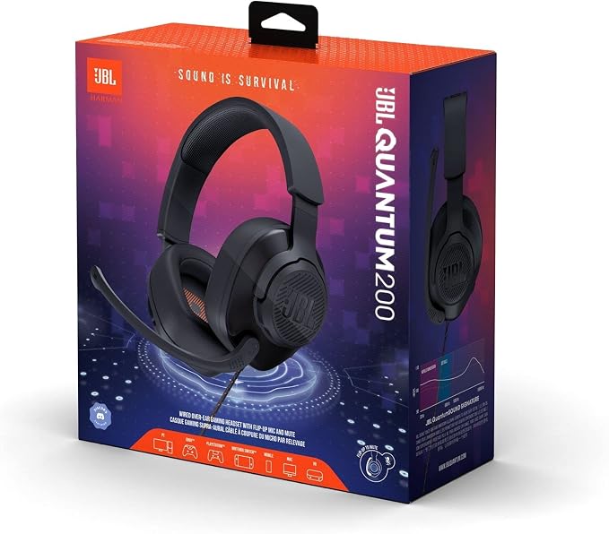 JBL Quantum 200 - Wired Over-Ear Gaming Headset with Voice Focus Directional flip-up mic and Memory Foam Ear Cushions (Black),(Pack of 4)