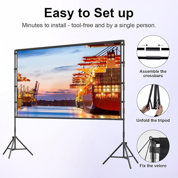 100 inch Projector Screen and Stand, Outdoor Indoor Projector Screen16:9 Foldable Portable Projector Screens for Movie Night Support Double Sided Projection 100inch