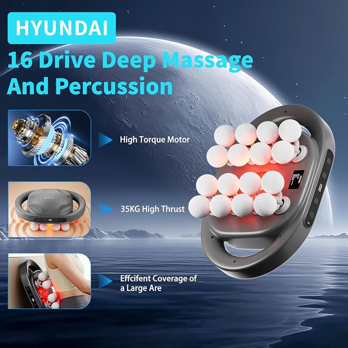 16-Head Massage Gun Deep Tissue Percussion Massager for Pain Relief, Handheld Electric Muscle Massager, Back, Neck, Shoulder & Full Body Therapy, Portable for Gym, Home, Travel