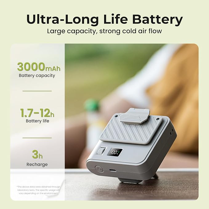 Portable Handheld Fan,Mini Bladeless Waist Clip Fan,3000mAh USB Rechargeable Battery Powered,100-Level Adjustable Cooling,LED Display,Ultra Quiet Personal Fans for Work,Travel & Camping (Olive Green)