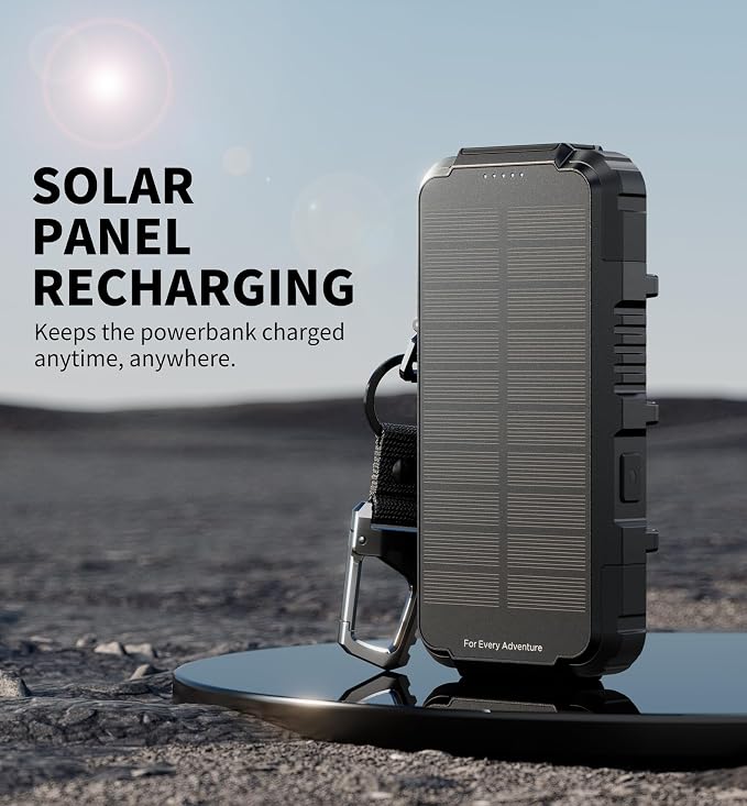 Dexnor 27,000mAh Solar Power Bank Portable Charger, Fast Charging External Battery Pack with LED Flashlight, 3 Ports & Wireless Charging for Phone, Tablets, Laptops for Camping, Travel & Emergency