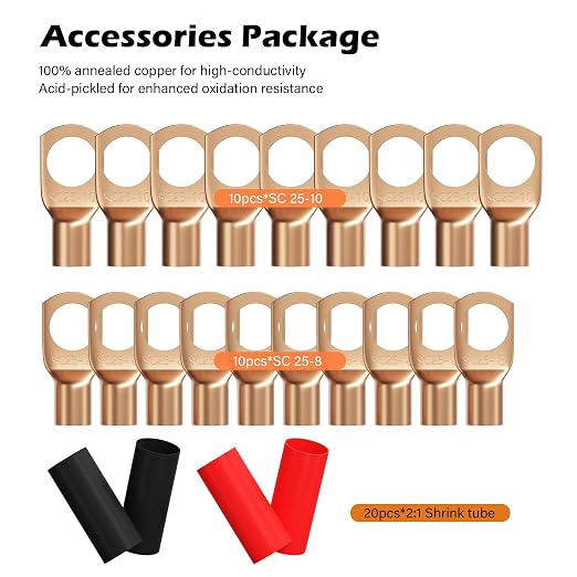 4 Gauge AWG Power/Ground Wire Cable 25 Ft Black+25 Ft Red, High Power Shielded CCA Soft Automotive Welding Battery Wiring Kit,for Car Audio Amp Speaker RV Trailer Marine Solar+ Lugs&Heat Shrink Tubes