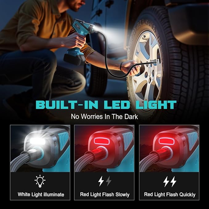 Tire Inflator Portable Air Compressor Compatible With Makita 18V Battery, LIVOWALNY 150PSI Air Pump, Cordless Tire Pump Digital Pressure Gauge, Tire Inflator for Car, Bike, Motorcycle (Tool Only)